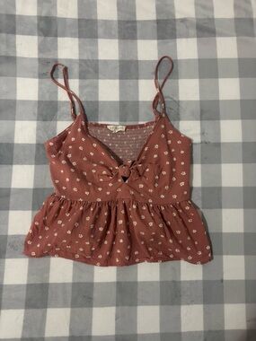 La Hearts Rust Floral Tie-Front Peplum Cami